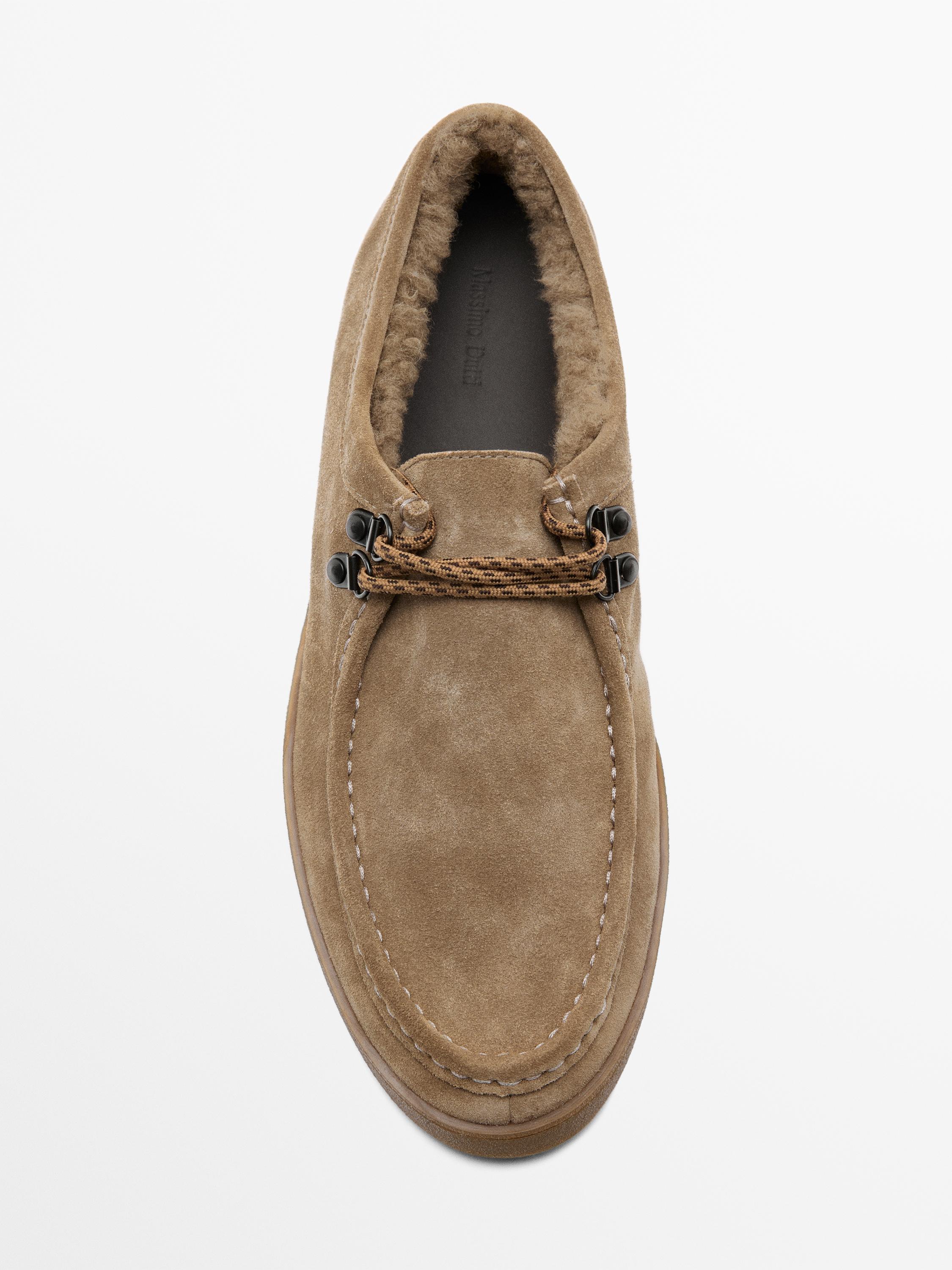Lined split leather moc toe shoes